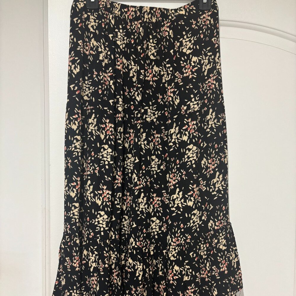 Elie Tahari black and beige floral midi skirt size small